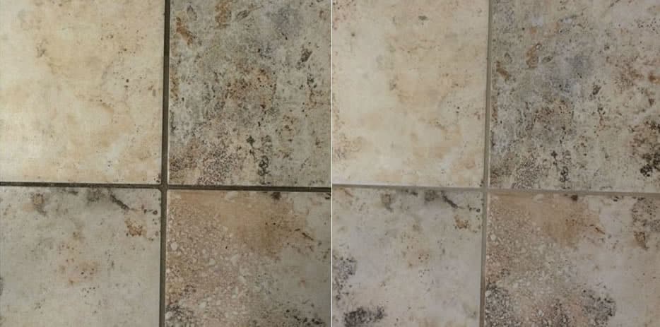 Boise1 A split image shows dirty, light brown and gray floor tiles on the left, and clean tiles on the right.
