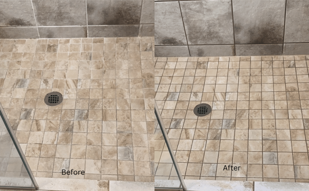 Cleaned Tile Shower Floor Before and After