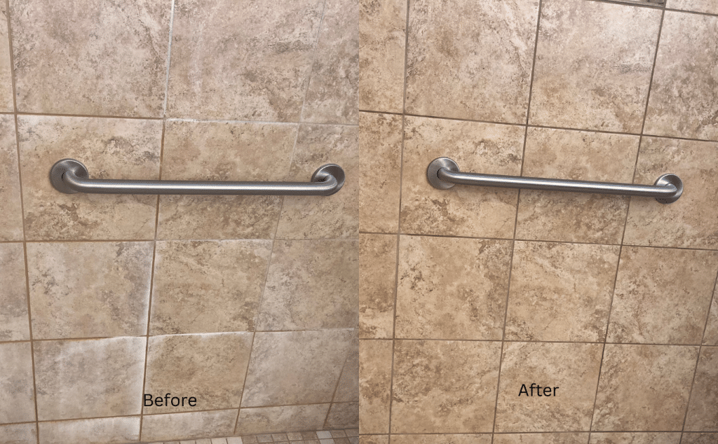Cleaned Tile Shower Wall Before and After